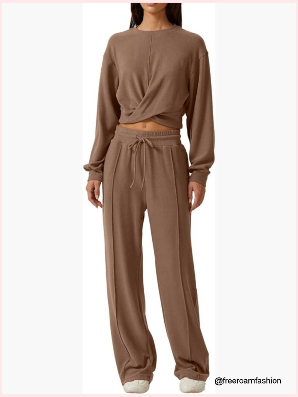 Twist Front Cropped Sweatshirt & Wide Leg Sweatpant Lounge Set